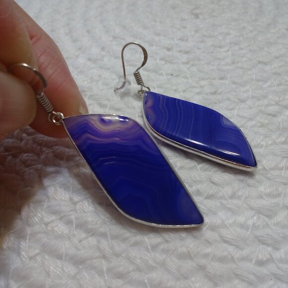 Stunning PURPLE BOTSWANA AGATE Handmade Sterling 925 Dangle Earrings #859C - Picture 1 of 3